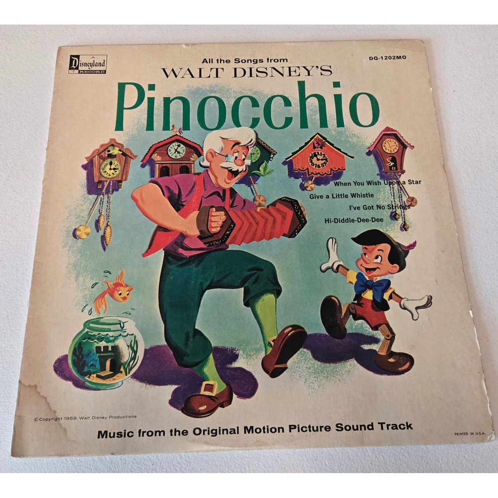 Vintage 1963 Walt Disney Pinocchio Soundtrack Vinyl LP Disneyland DQ-1202